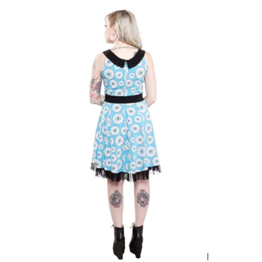 Sourpuss Horror Halloween Eyeball Spooky 1950s Retro Party Dress with Black Mesh - Picture 2 of 2